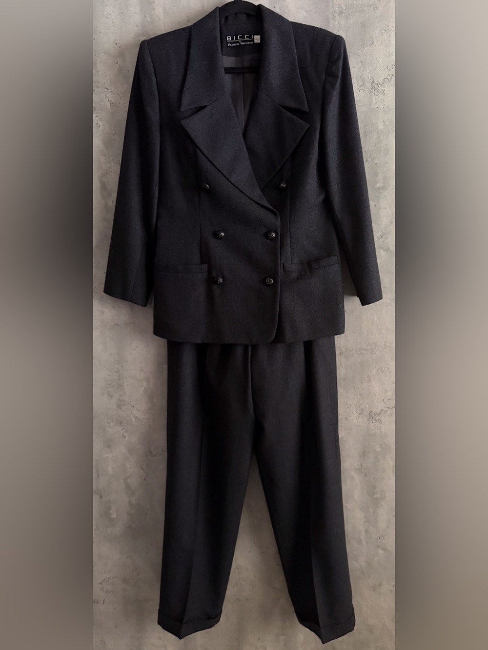 VTG BICCI Florine Wachter Women Bus.Career Gray Wool Dbl Breasted Pant Suit Sz10